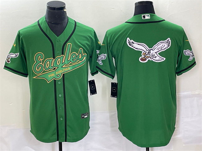 Men's Philadelphia Eagles Green Gold Team Big Logo Cool Base Stitched Baseball Jersey